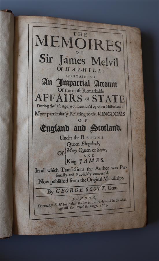 Scott, George - Memoires of Sir James Melvil of Hal-Hill, 4to, contemporary calf, E.H. for Robert Boulter, London